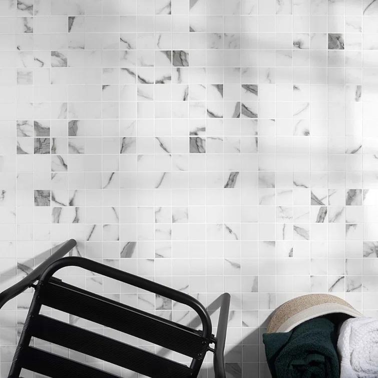 Saroshi Statuario Valley 11.81 in. x 11.81 in. Matte Porcelain Floor and Wall Mosaic Tile (0.96 sq. ft./Each)