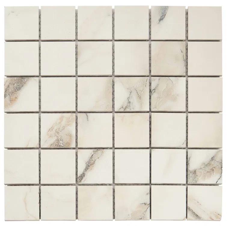 Saroshi Calacatta Rustico 11.81 in. x 11.81 in. Matte Porcelain Floor and Wall Mosaic Tile (0.96 sq. ft./Each)