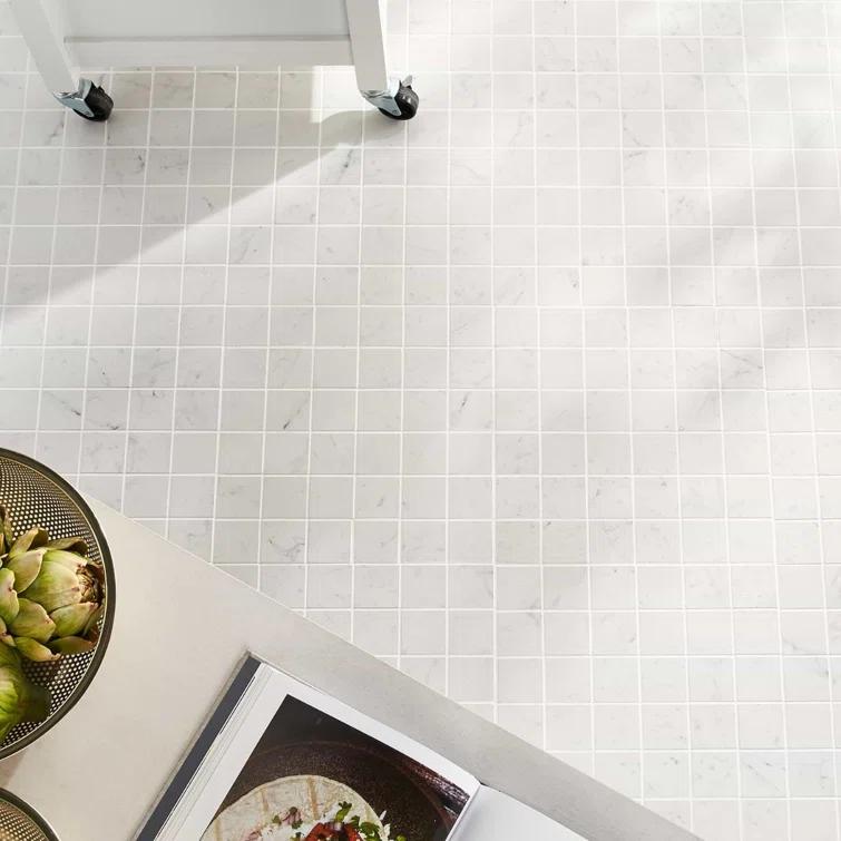Saroshi Carrara Giola 11.81 in. x 11.81 in. Matte Porcelain Floor and Wall Mosaic Tile (0.96 sq. ft./Each)