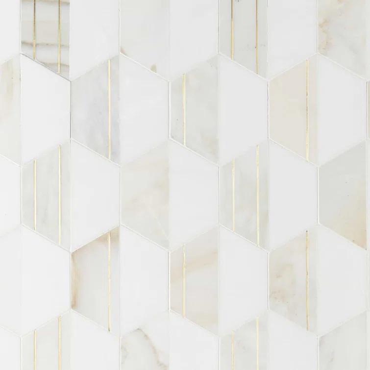 Meld 10.43" x 12.04" Marble and Brass Mosaic Hexagon Tile (0.87 Sq. Ft. / Sheet)