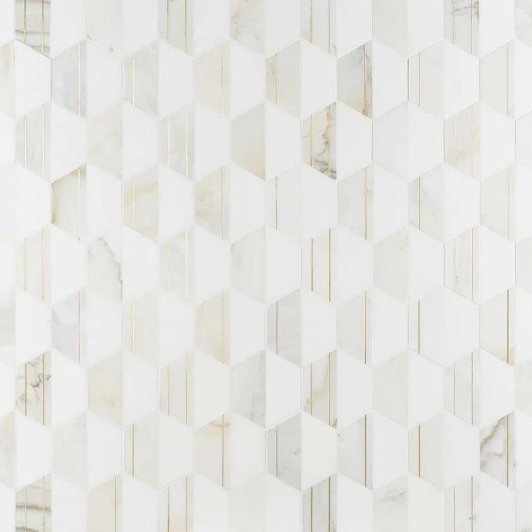 Meld 10.43" x 12.04" Marble and Brass Mosaic Hexagon Tile (0.87 Sq. Ft. / Sheet)