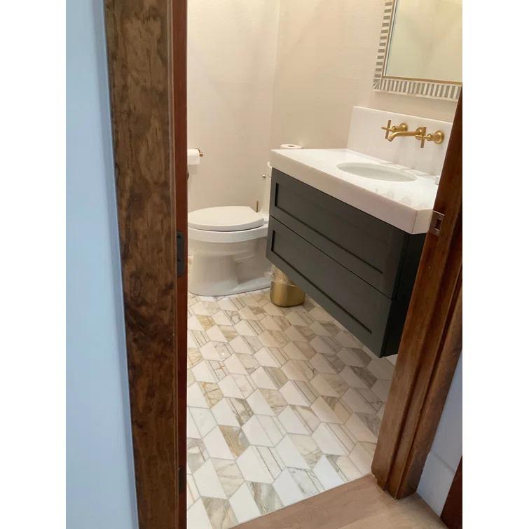 Meld 10.43" x 12.04" Marble and Brass Mosaic Hexagon Tile (0.87 Sq. Ft. / Sheet)