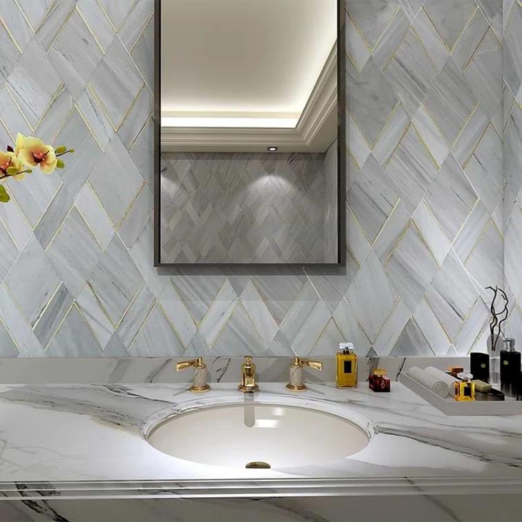 Mehko 11.81 in. x 14.96 in. Polished Marble and Brass Wall Tile