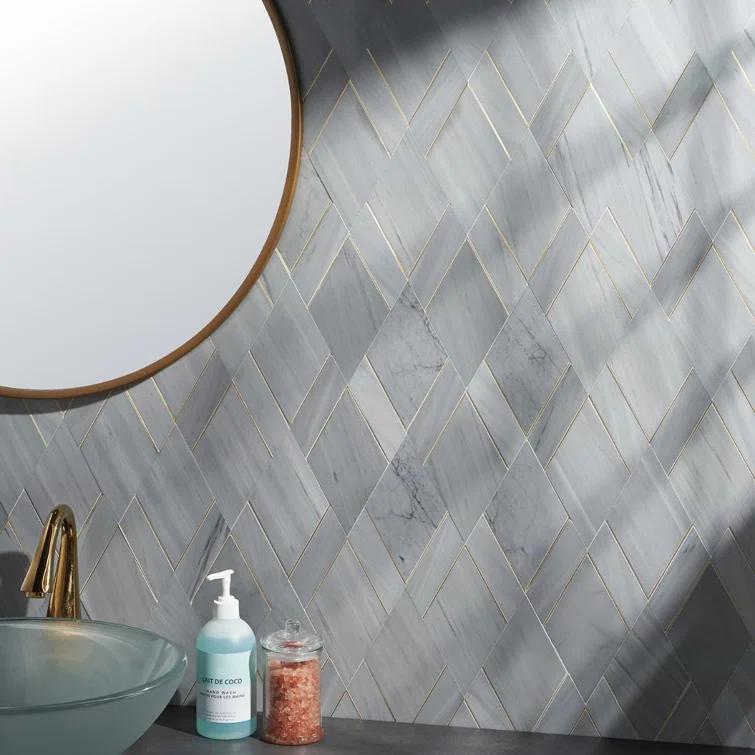 Mehko 11.81 in. x 14.96 in. Polished Marble and Brass Wall Tile