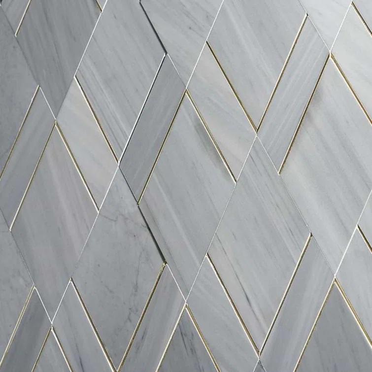 Mehko 11.81 in. x 14.96 in. Polished Marble and Brass Wall Tile