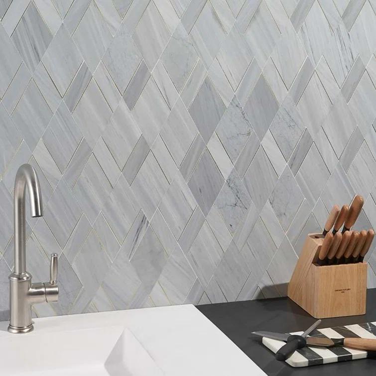 Mehko 11.81 in. x 14.96 in. Polished Marble and Brass Wall Tile