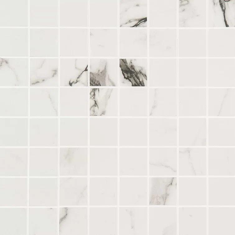 Saroshi Statuario Venato 11.81 in. x 11.81 in. Matte Porcelain Floor and Wall Mosaic Tile (0.96 sq. ft./Each)
