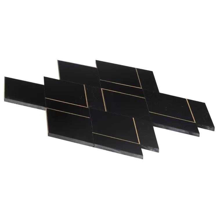 Mehko 11.81 in. x 14.96 in. Polished Marble and Brass Wall Tile