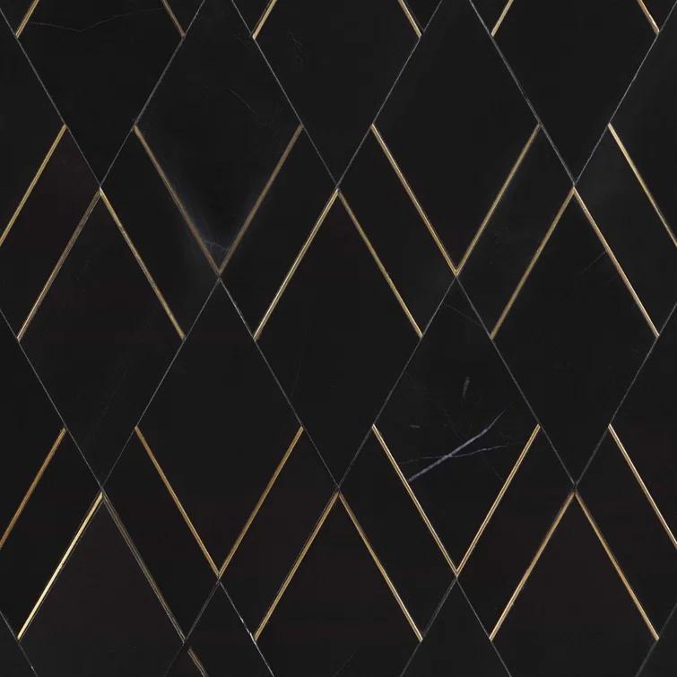 Mehko 11.81 in. x 14.96 in. Polished Marble and Brass Wall Tile