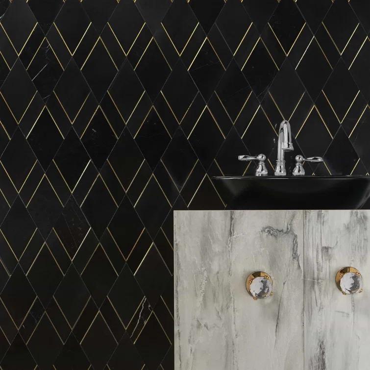 Mehko 11.81 in. x 14.96 in. Polished Marble and Brass Wall Tile