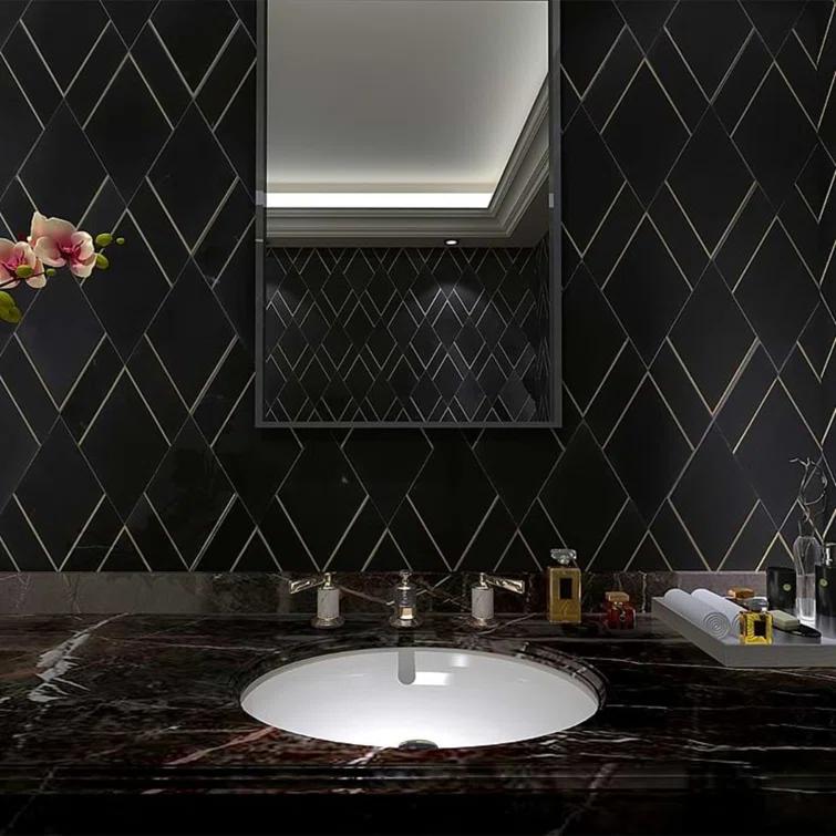 Mehko 11.81 in. x 14.96 in. Polished Marble and Brass Wall Tile