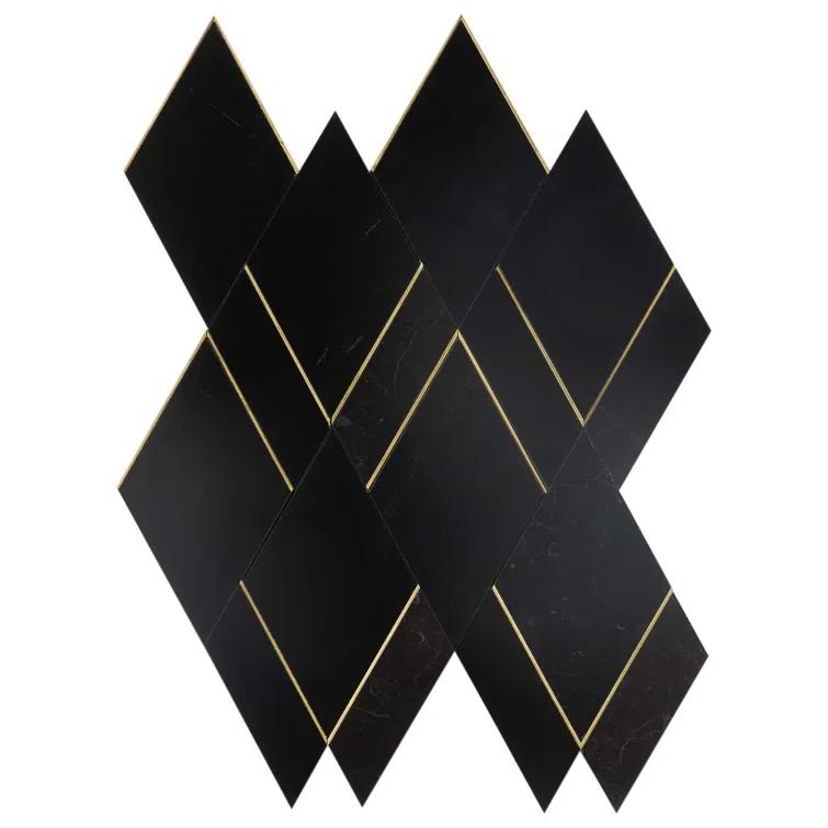 Mehko 11.81 in. x 14.96 in. Polished Marble and Brass Wall Tile