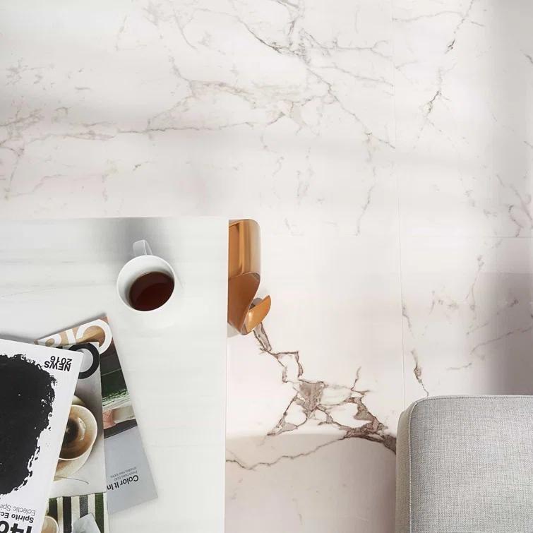 Large Format 24" x 47" Polished Marble Look Porcelain Floor and Wall Tile (15.5 Sq. Ft. / Case)