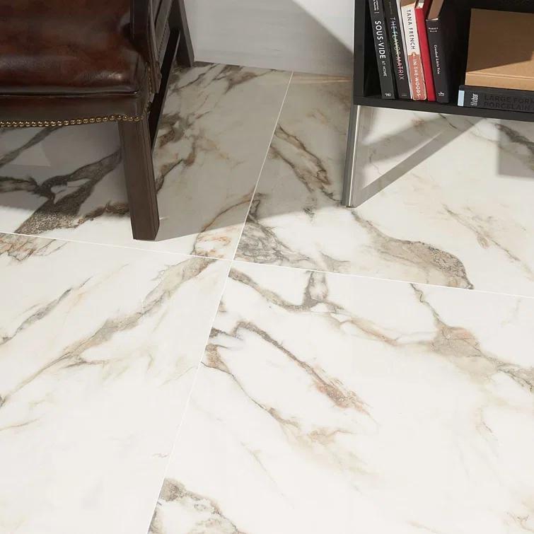 24" x 24" Polished Marble Look Porcelain Floor and Wall Tile (15.5 Sq. Ft. / Case)