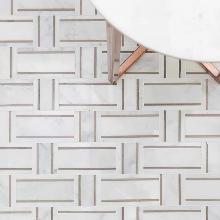 Mingle Random Sized Marble Basketweave Mosaic Wall Tile