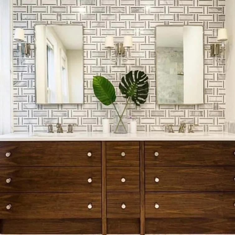 Mingle Random Sized Marble Basketweave Mosaic Wall Tile