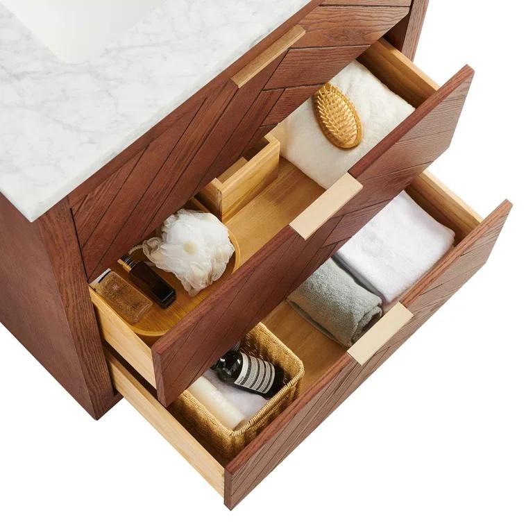Baker 36" Woodgrain Vanity with Carrara Marble Top and Single Sink Ceramic Basin