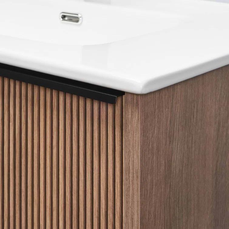 Demeter Art Black 40 in. W x 18.1 in. D x 22.8 in. H Deco Wall Mounted Vanity with Single Sink and White Ceramic Top