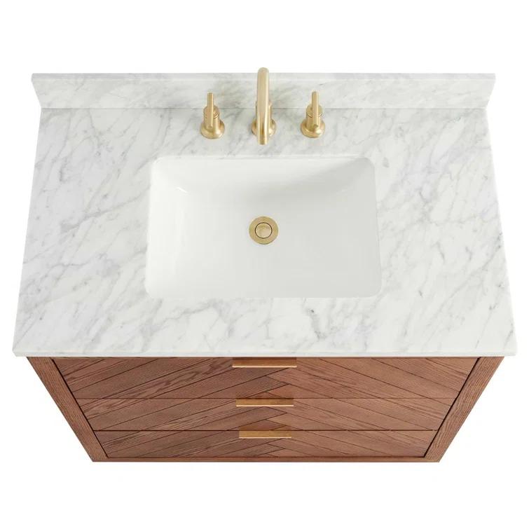 Baker 36" Woodgrain Vanity with Carrara Marble Top and Single Sink Ceramic Basin