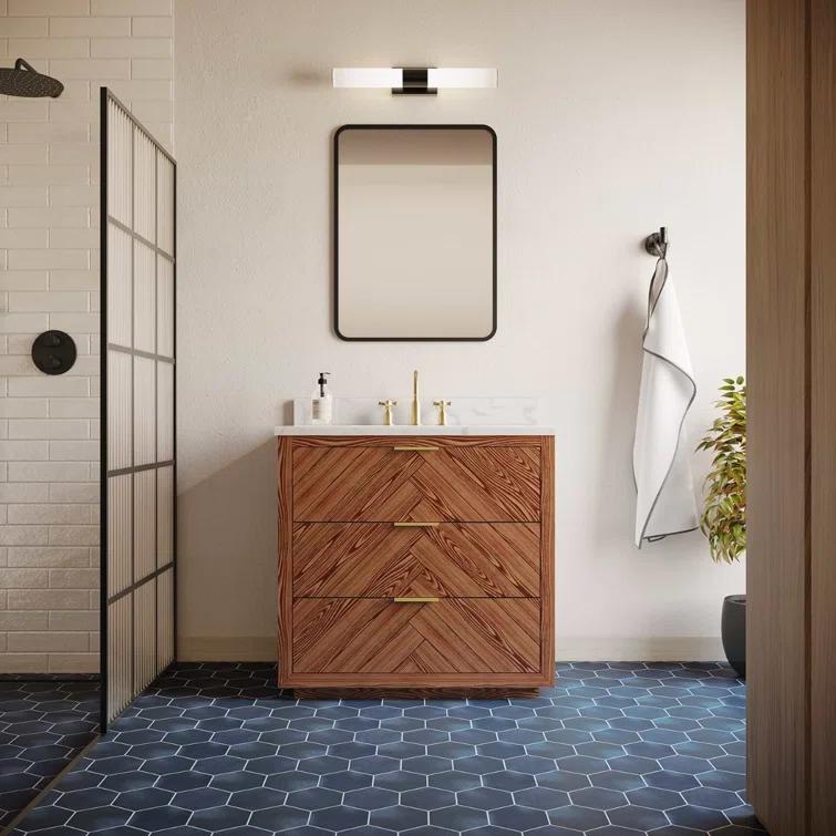 Baker 36" Woodgrain Vanity with Carrara Marble Top and Single Sink Ceramic Basin