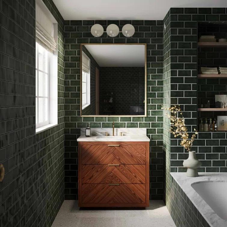 Baker 36" Woodgrain Vanity with Carrara Marble Top and Single Sink Ceramic Basin