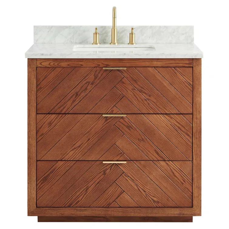 Baker 36" Woodgrain Vanity with Carrara Marble Top and Single Sink Ceramic Basin