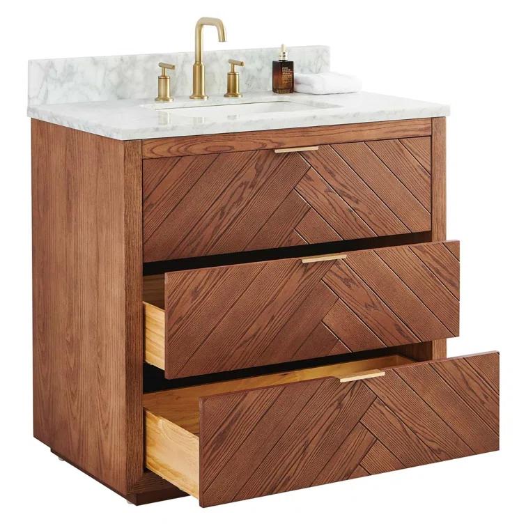 Baker 36" Woodgrain Vanity with Carrara Marble Top and Single Sink Ceramic Basin
