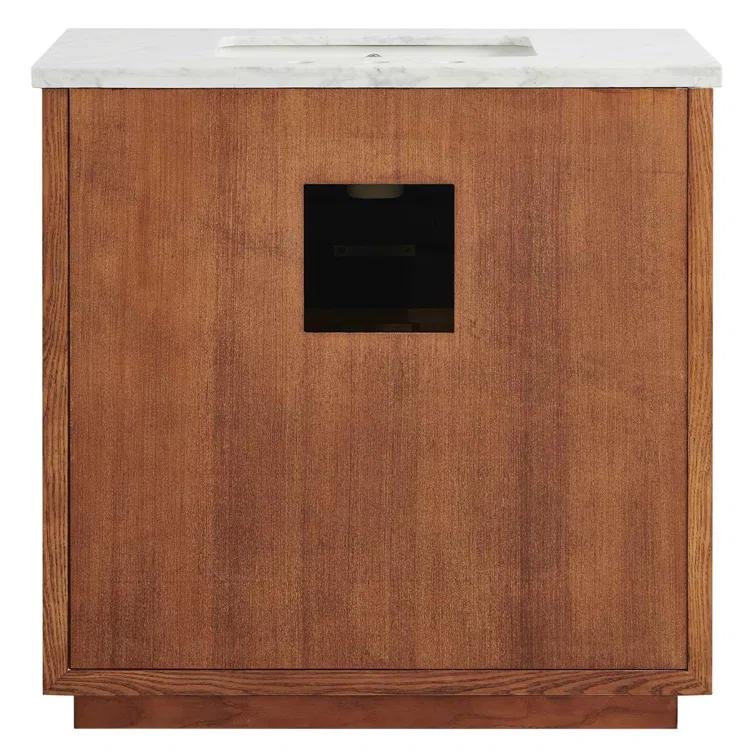 Baker 36" Woodgrain Vanity with Carrara Marble Top and Single Sink Ceramic Basin