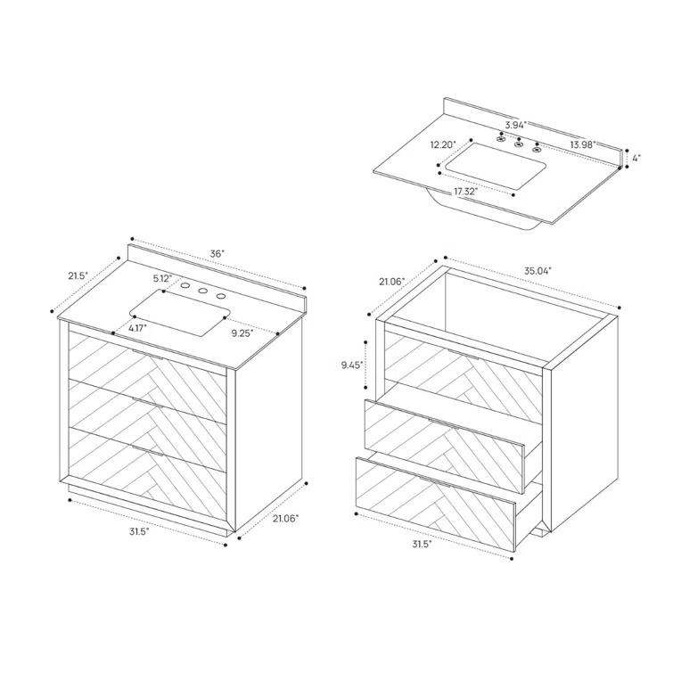 Baker 36" Woodgrain Vanity with Carrara Marble Top and Single Sink Ceramic Basin