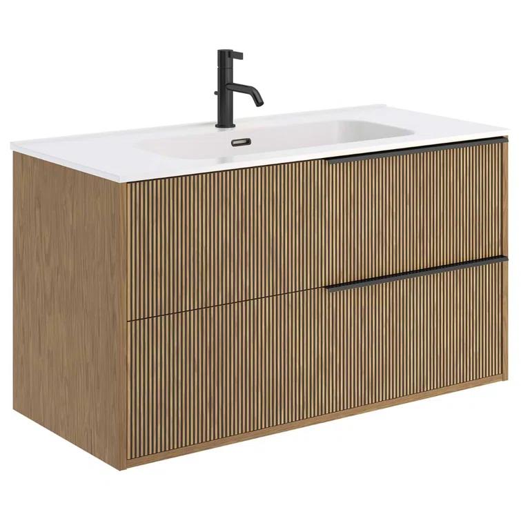 Demeter Art Black 40 in. W x 18.1 in. D x 22.8 in. H Deco Wall Mounted Vanity with Single Sink and White Ceramic Top