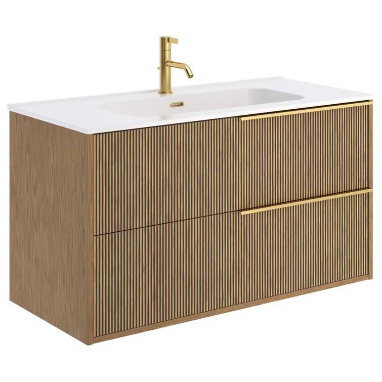 Demeter Art Gold 40 in. W x 18.1 in. D x 22.8 in. H Deco Wall Mounted Vanity with Single Sink and White Ceramic Top