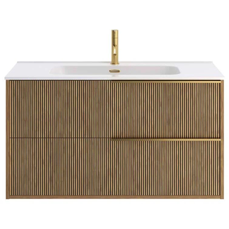 Demeter Art Gold 40 in. W x 18.1 in. D x 22.8 in. H Deco Wall Mounted Vanity with Single Sink and White Ceramic Top