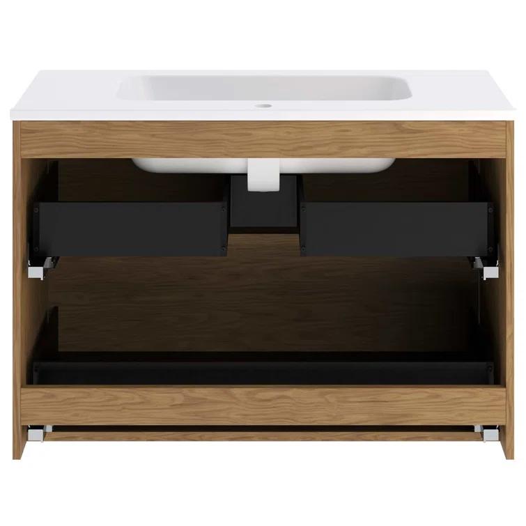 Demeter Art Chrome 40 in. W x 18.1 in. D x 22.8 in. H Deco Wall Mounted Vanity with Single Sink and White Ceramic Top