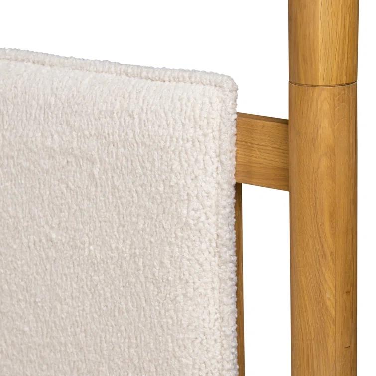 Light Oak Upholstered Queen Canopy Bed with Faux Shearling Headboard