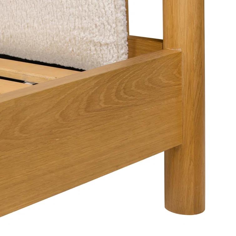 Light Oak Upholstered Queen Canopy Bed with Faux Shearling Headboard