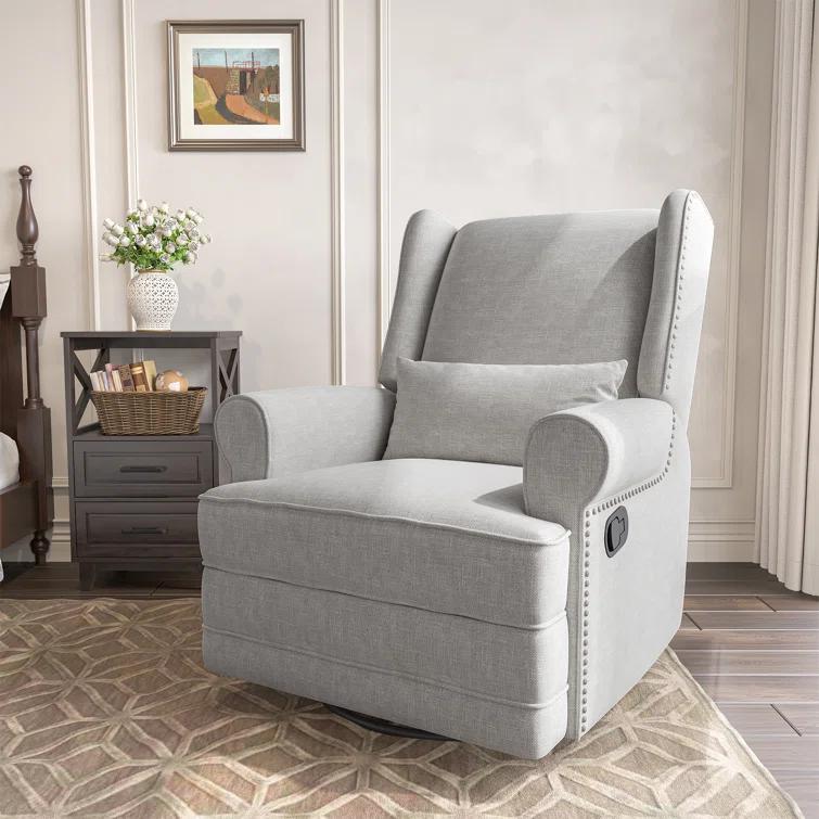 34" Wide Swivel Rocking Nursery Recliner Comfortable Upholstered Glider