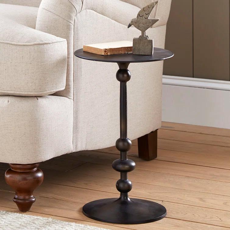 Zora Distressed Nickel Iron Round Pedestal Side Table