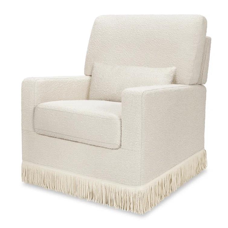 Namesake Crawford Pillowback Comfort Swivel Glider - Ivory Boucle with Ivory Tassel Fringe