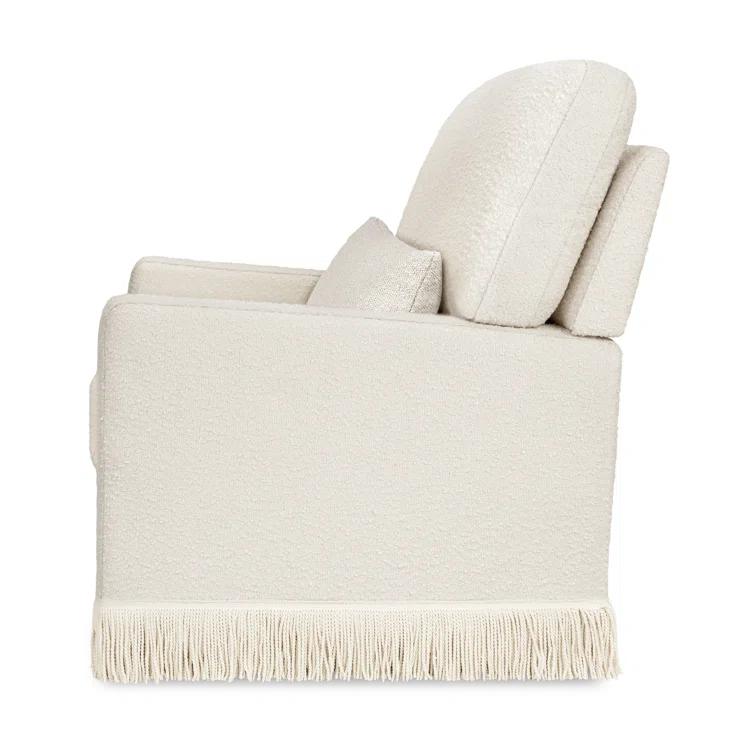 Namesake Crawford Pillowback Comfort Swivel Glider - Ivory Boucle with Ivory Tassel Fringe