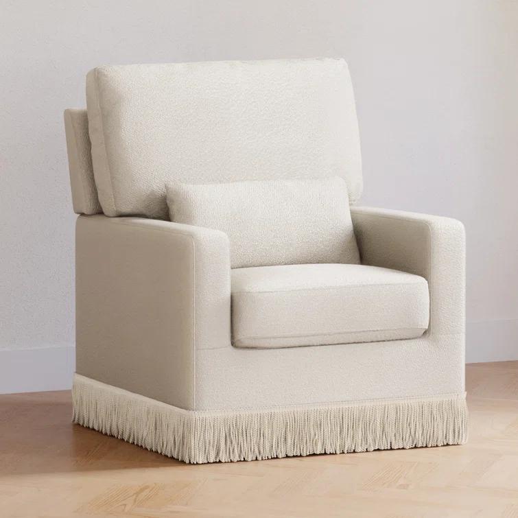 Namesake Crawford Pillowback Comfort Swivel Glider - Ivory Boucle with Ivory Tassel Fringe