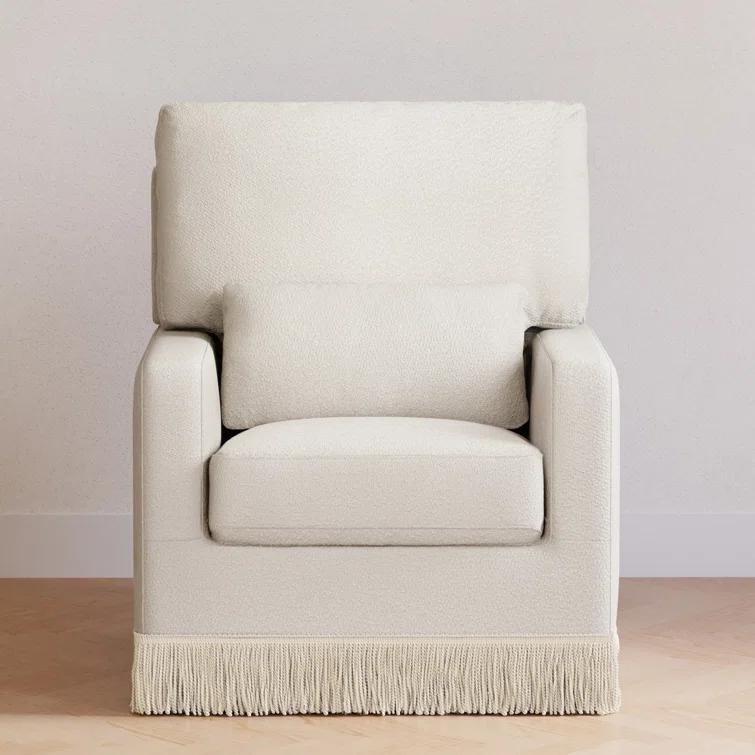 Namesake Crawford Pillowback Comfort Swivel Glider - Ivory Boucle with Ivory Tassel Fringe