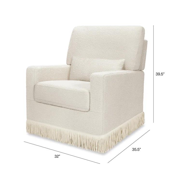 Namesake Crawford Pillowback Comfort Swivel Glider - Ivory Boucle with Ivory Tassel Fringe