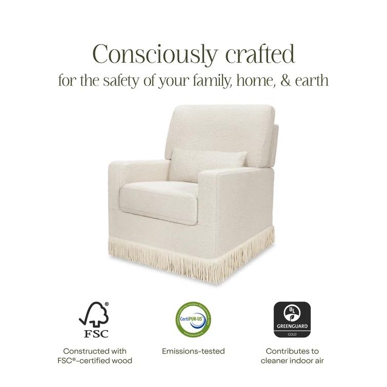 Namesake Crawford Pillowback Comfort Swivel Glider - Ivory Boucle with Ivory Tassel Fringe