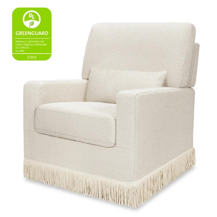 Namesake Crawford Pillowback Comfort Swivel Glider - Ivory Boucle with Ivory Tassel Fringe