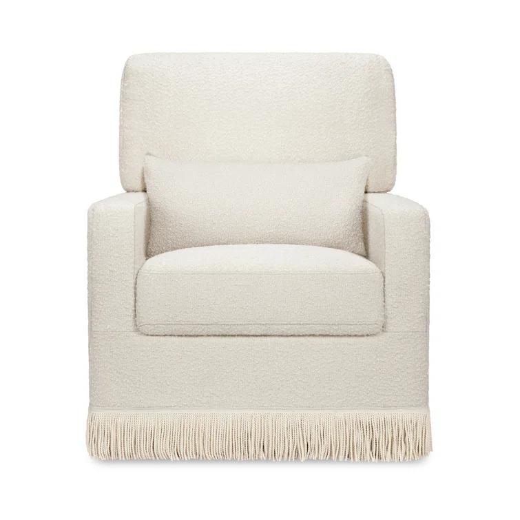 Namesake Crawford Pillowback Comfort Swivel Glider - Ivory Boucle with Ivory Tassel Fringe