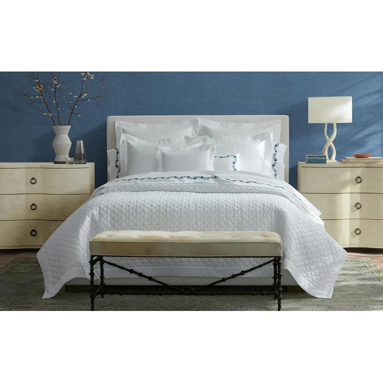 Full White Cotton Sateen Embroidered Quilt