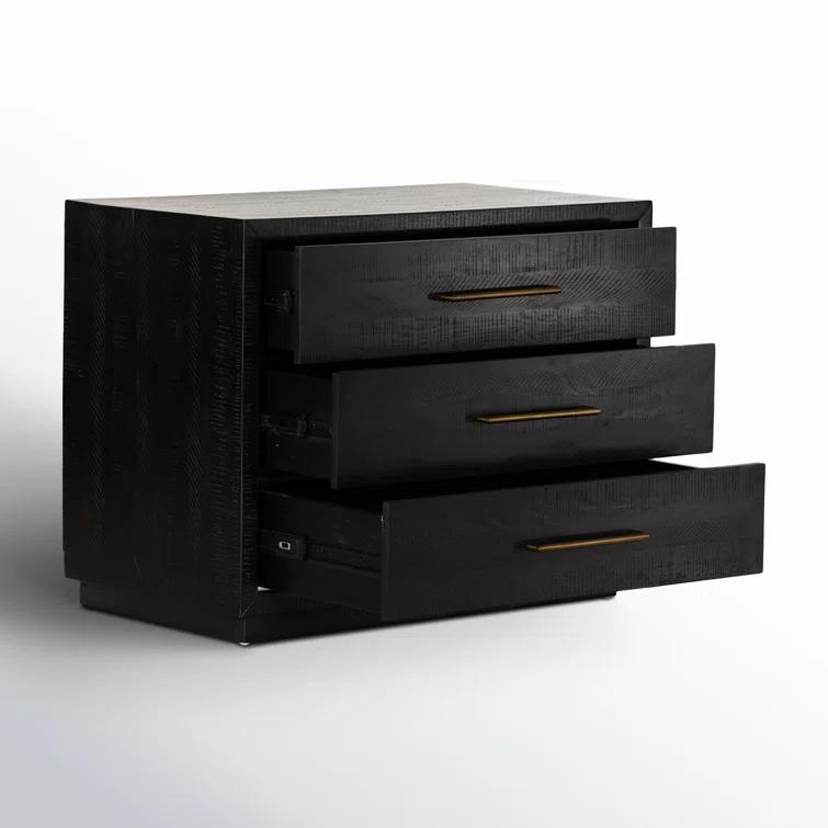 Suki Black 3-Drawer Nightstand with Metal Handles
