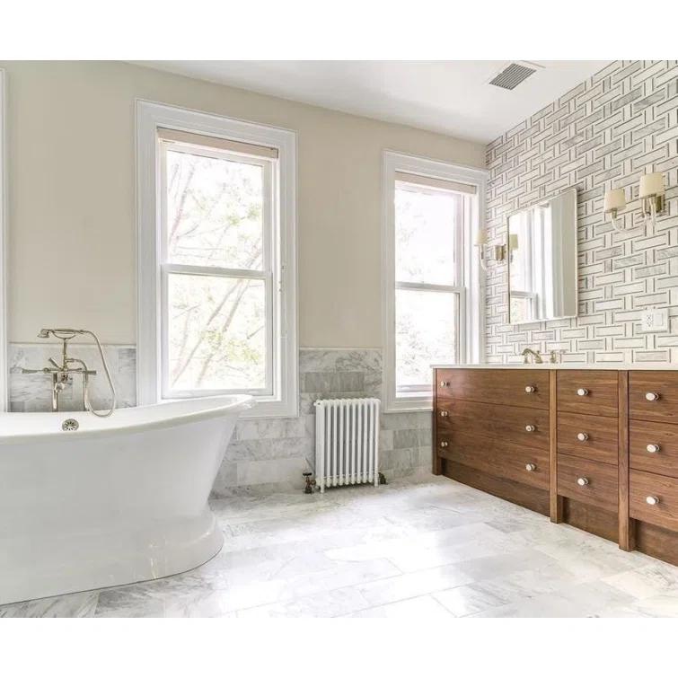 Mingle Random Sized Marble Basketweave Mosaic Wall Tile