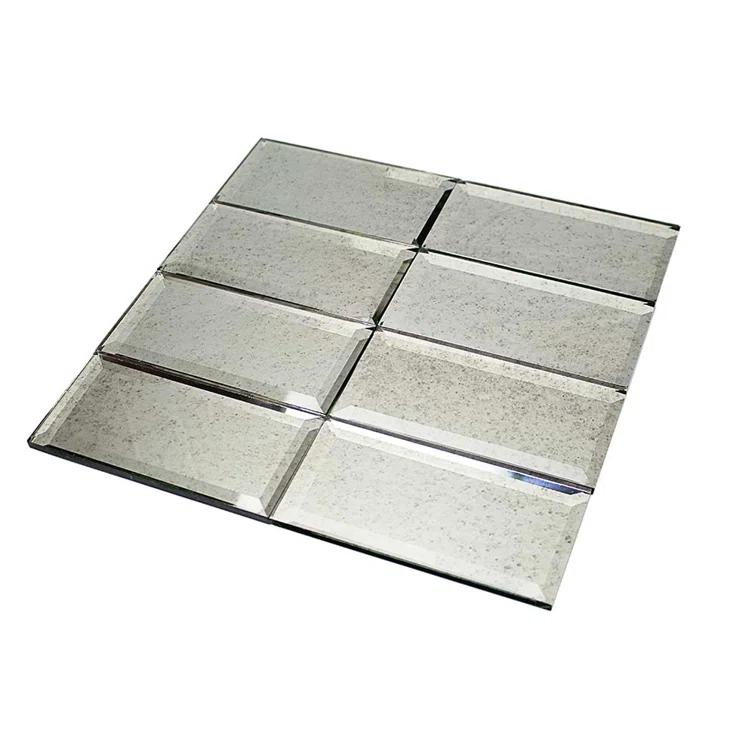 Vintage Mirror 3" x 6" Beveled Glass Brick Look Subway Wall Tile