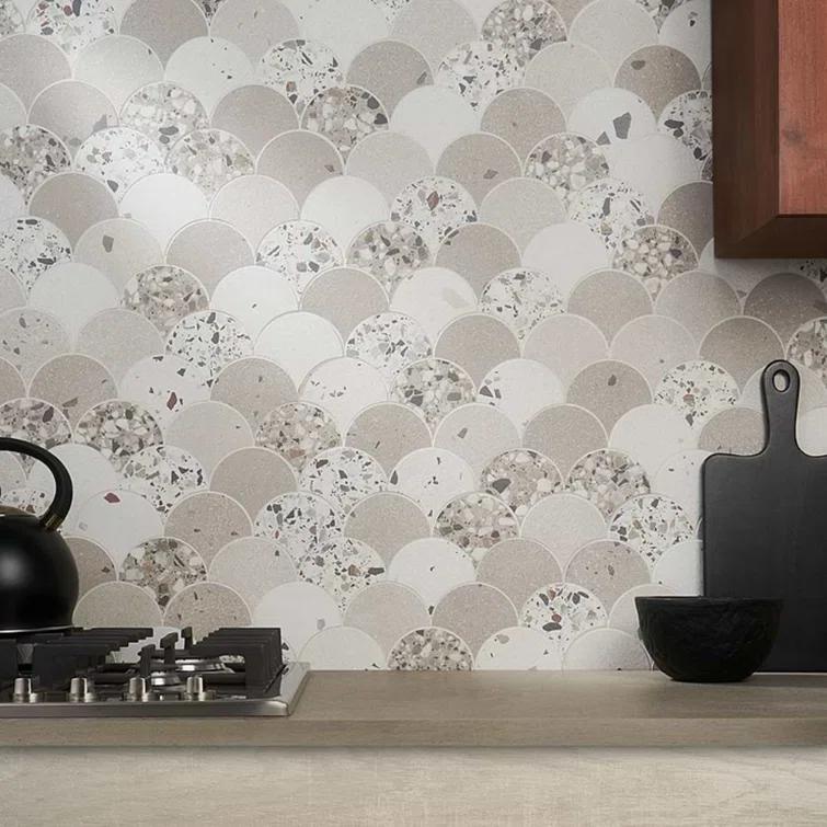 Lane 11" x 16" Porcelain Fish Scale Mosaic Wall & Floor Tile (1.2 sq. ft. / each)